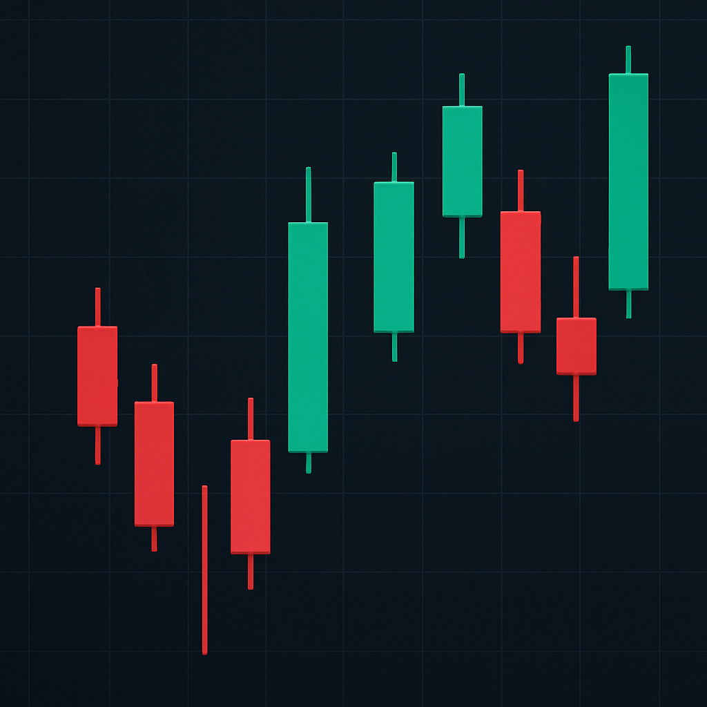 Stock candlestick chart showing market trends.