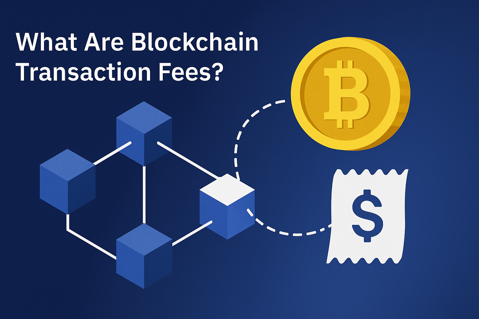 Blockchain fees concept with Bitcoin and network illustration.