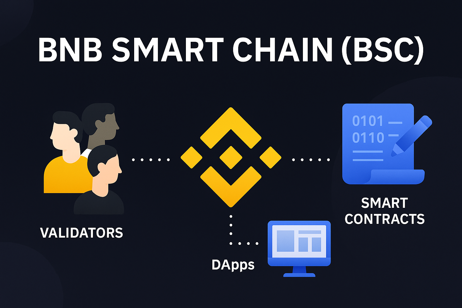 BNB Smart Chain diagram with validators and DApps