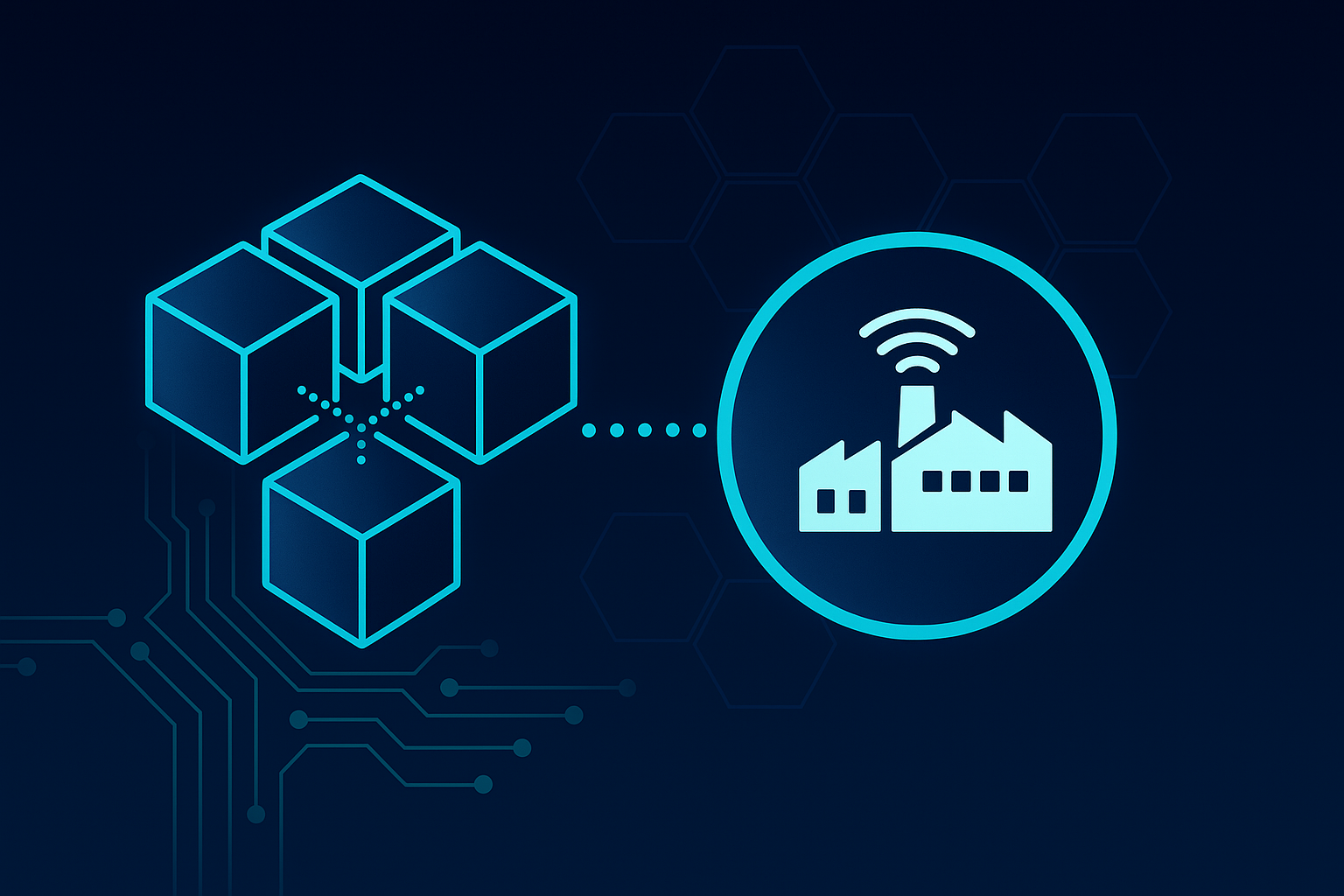 Blockchain and IoT concept with factory icon