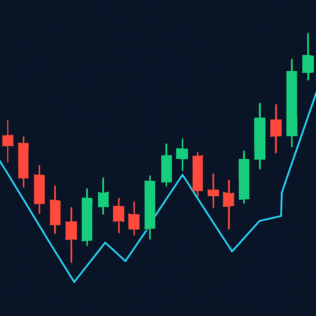 Financial candlestick chart showing rising trend.