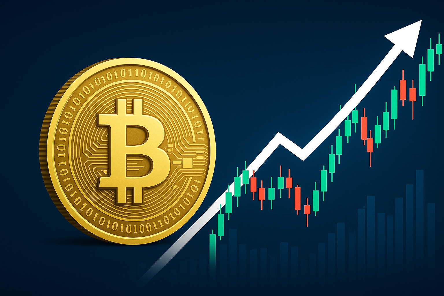 Bitcoin golden coin resting calmly on a financial chart showing reduced volatility