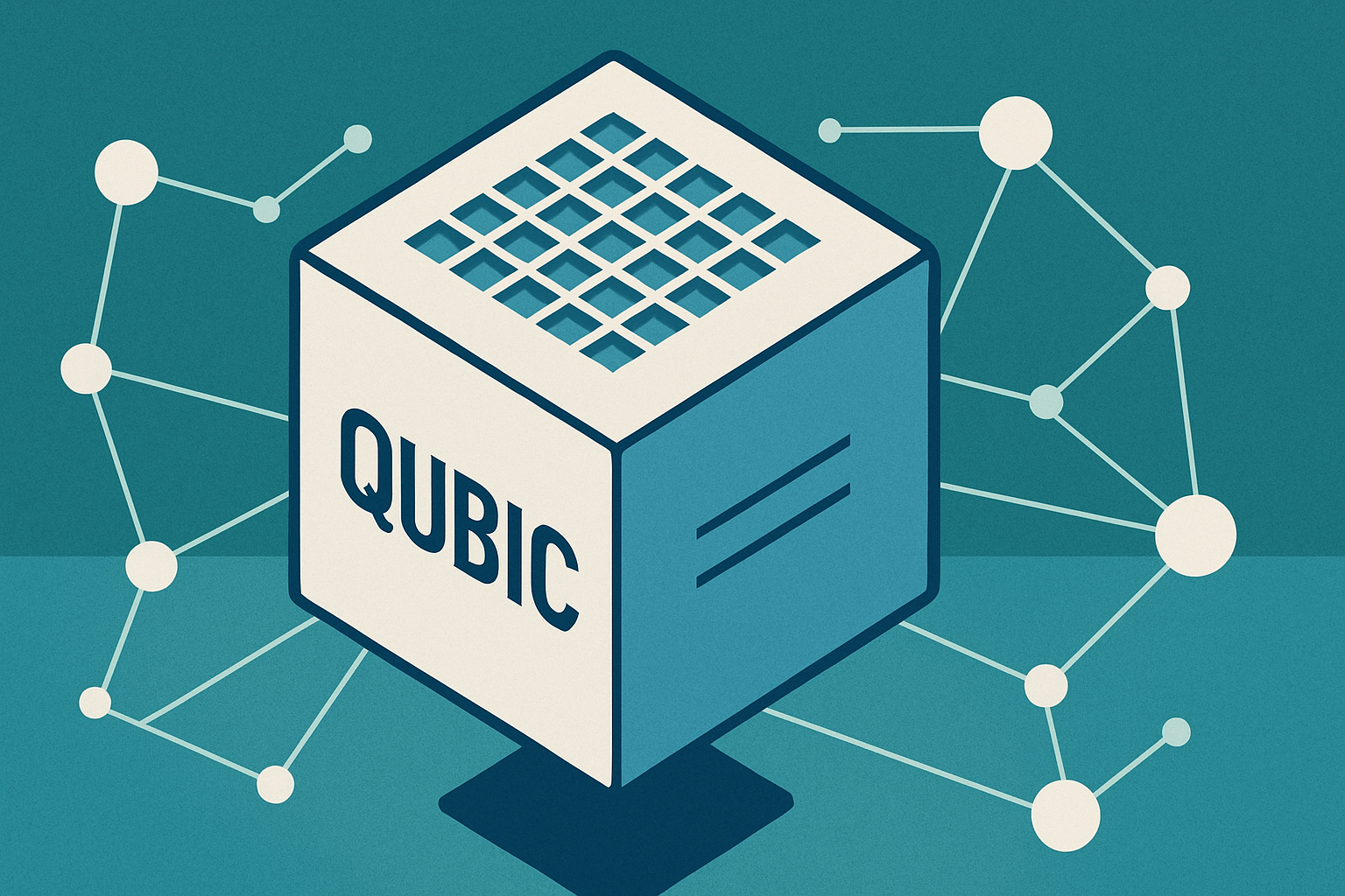 Blue cube with network connections