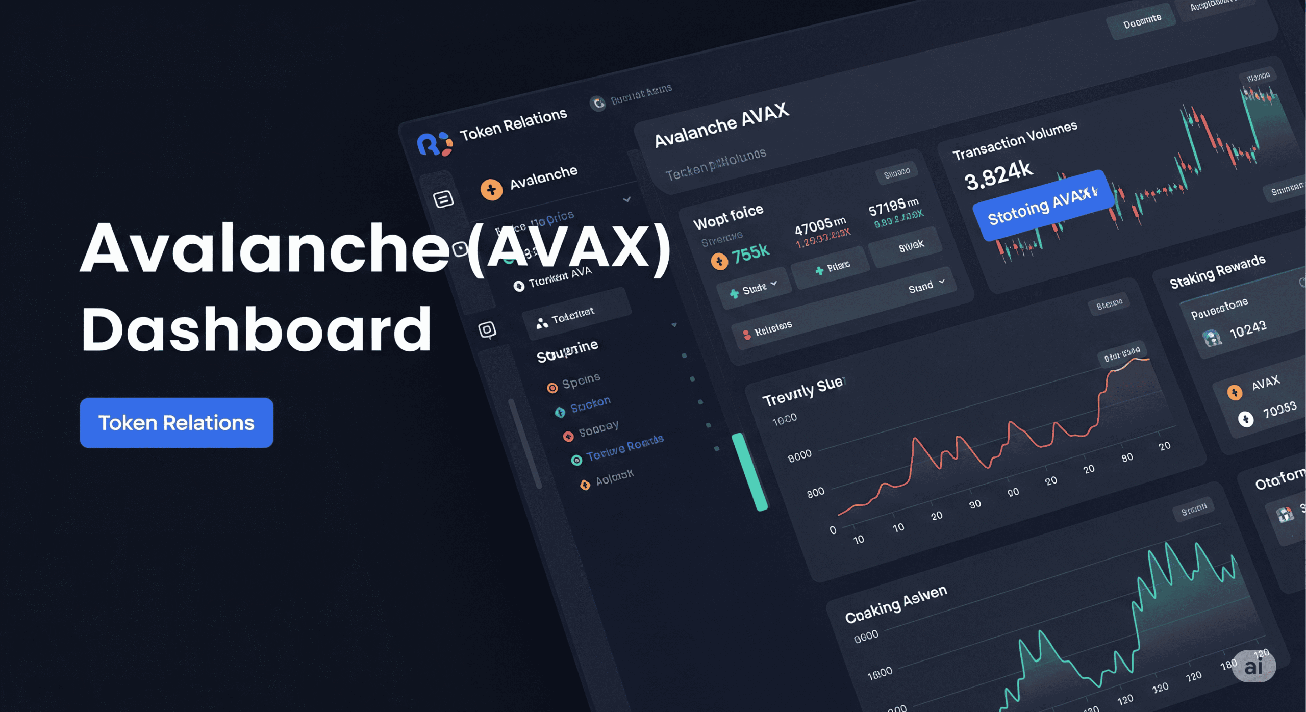Avalanche AVAX dashboard showing transaction volumes.