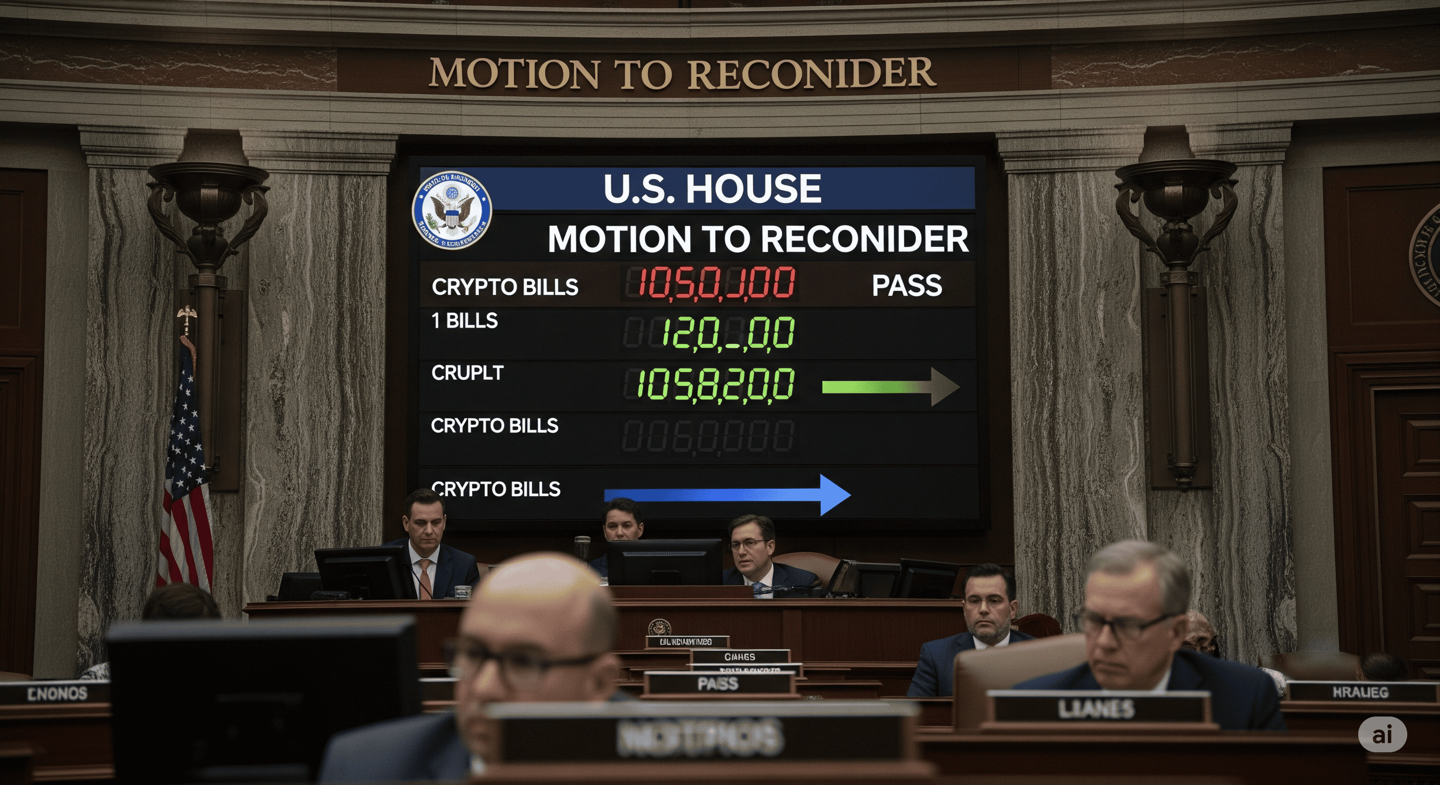U.S. House crypto bills vote displayed on screen